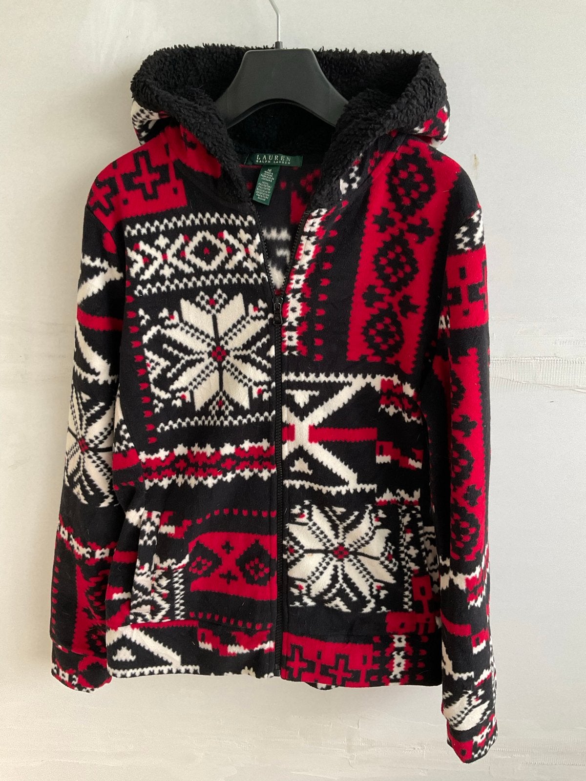 Ralph Lauren fleece vest met Noorse print en capuchon maat M, Maat 38/40 (M), Lange mouw, Gedragen, Meerkleurig