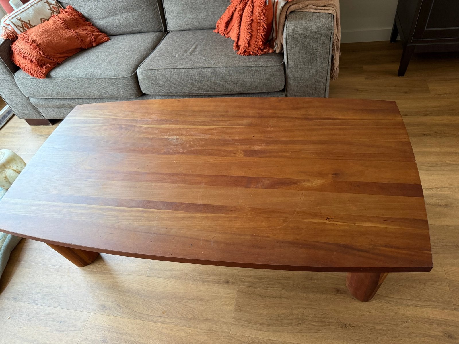 Massief houten salontafel - Teakhout - Gebogen zijkanten, Ophalen, Gebruikt, Mid century, 100 tot 150 cm