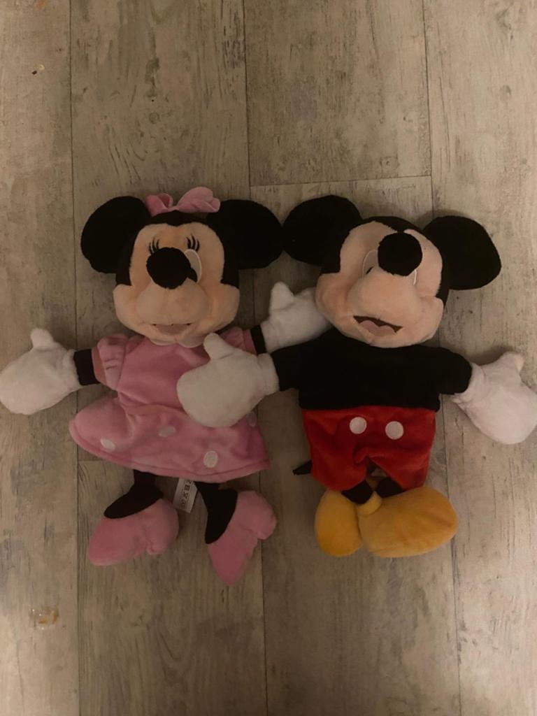 Mickey en Minnie Mouse handpoppen, Disney, Overige typen, Ophalen of Verzenden, Zo goed als nieuw