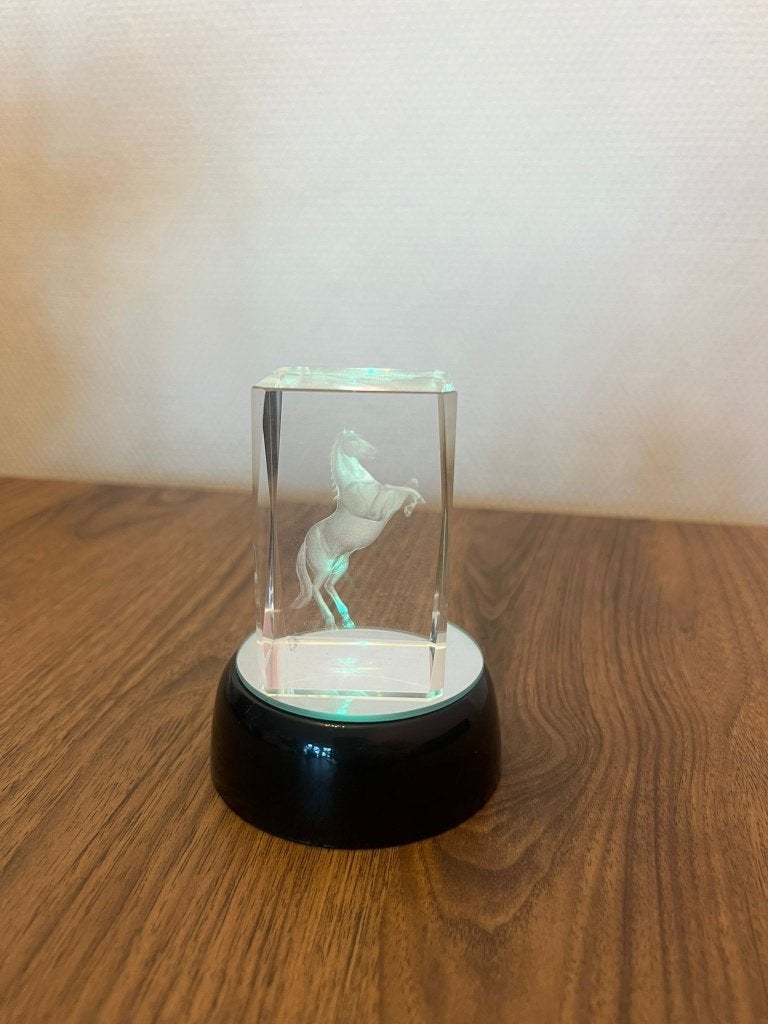 3D glazen kristal kubus paard –paardenliefhebber –LED –NIEUW, Ophalen of Verzenden, Nieuw, Glas