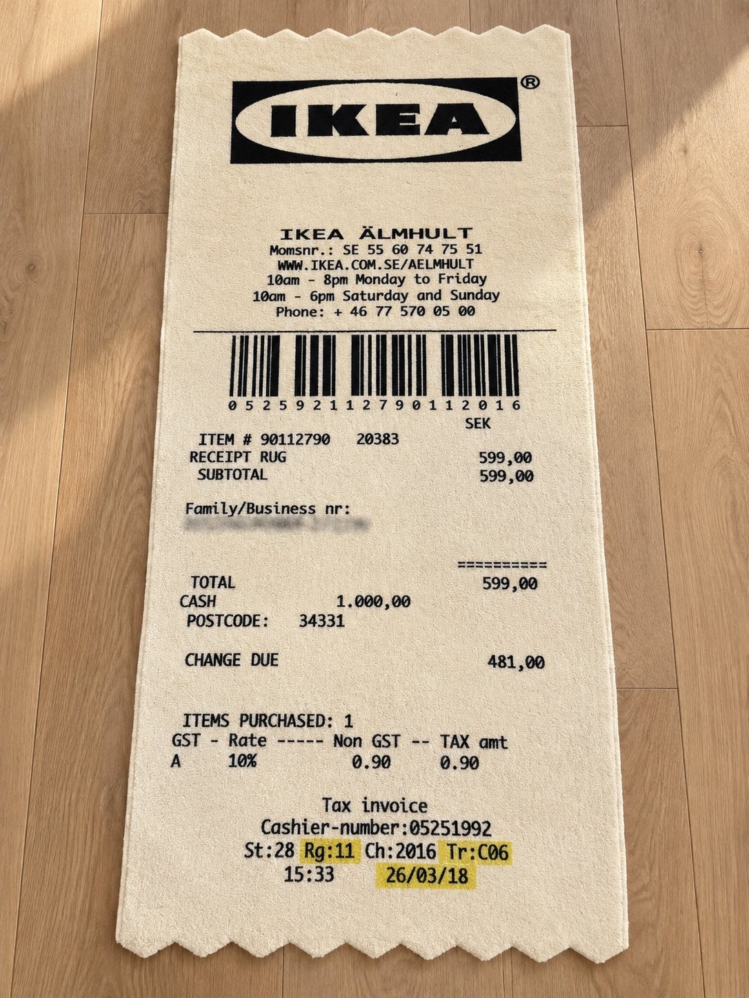 IKEA x Virgil Abloh MARKERAD Receipt Rug 90x200 limited edit, Ophalen, Wit, 50 tot 100 cm, Zo goed als nieuw