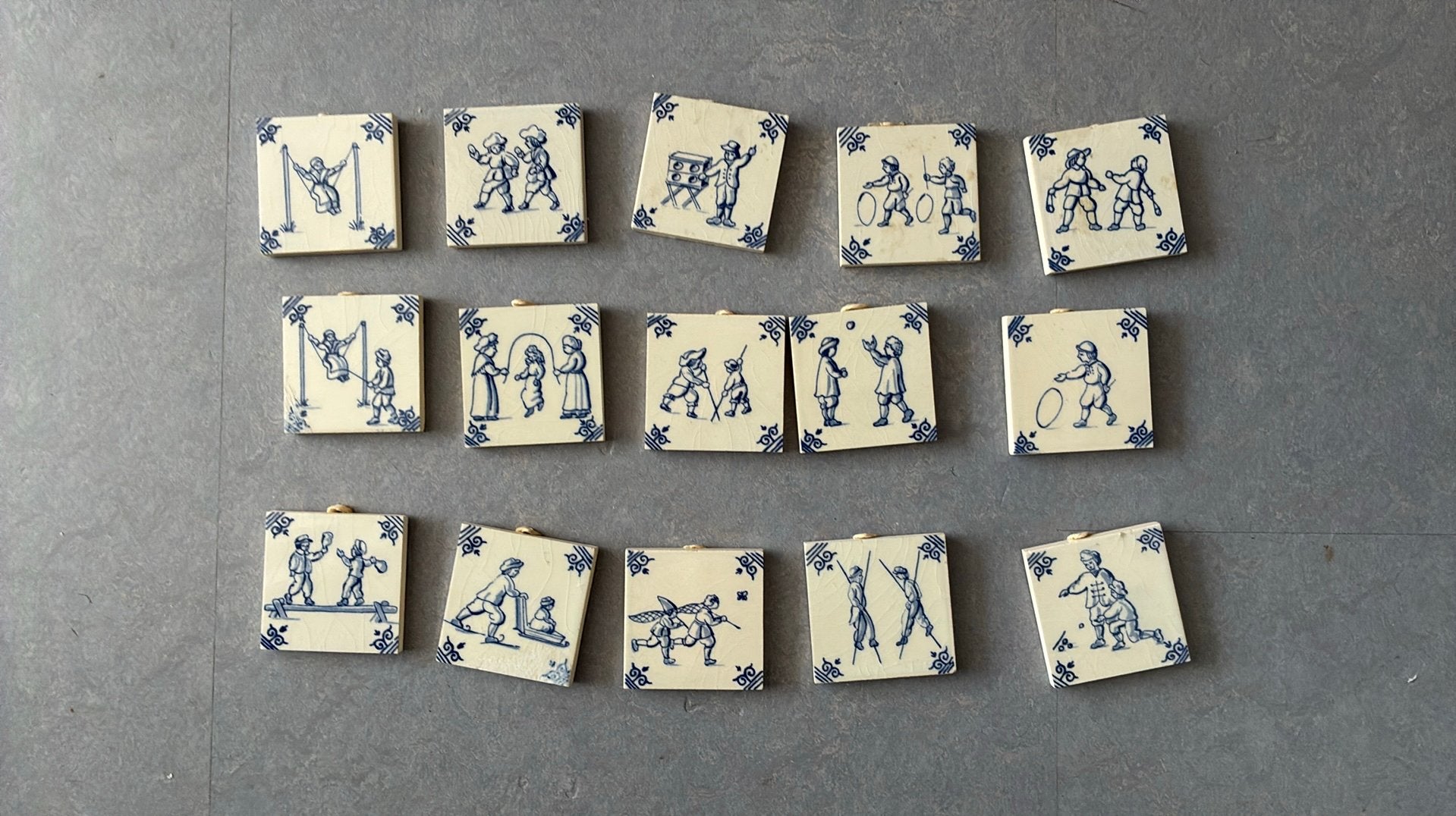 Delfts Blauwe tegeltjes met Oud Hollandse kinderspelletjes, Ophalen of Verzenden