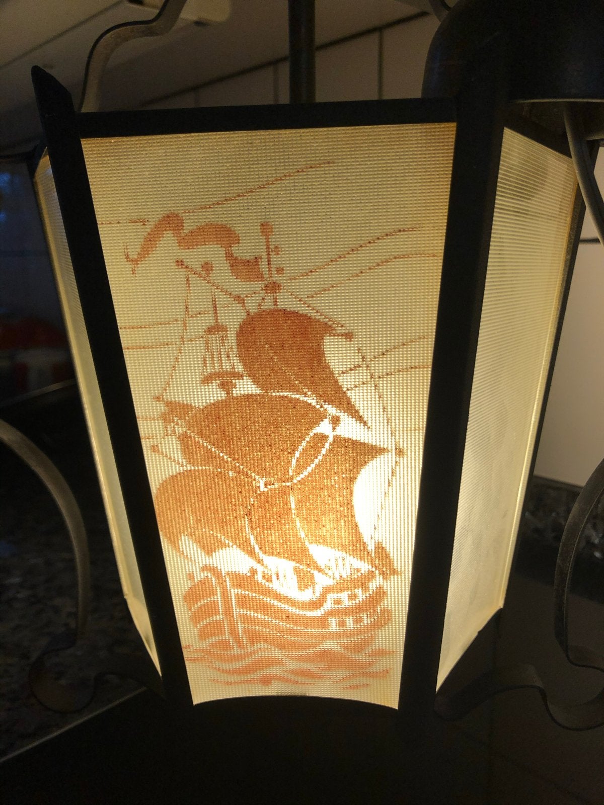 Vintage scheepslamp / lantaarn met scheepsafbeelding, Antiek en Kunst, Ophalen of Verzenden