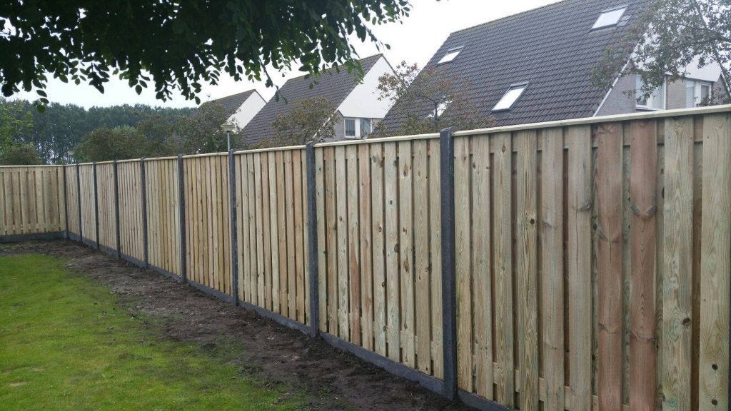 21-planks grenen hout/beton schutting - antraciet ruw, 1 tot 2 meter, Minder dan 3 meter, Nieuw, Ophalen of Verzenden