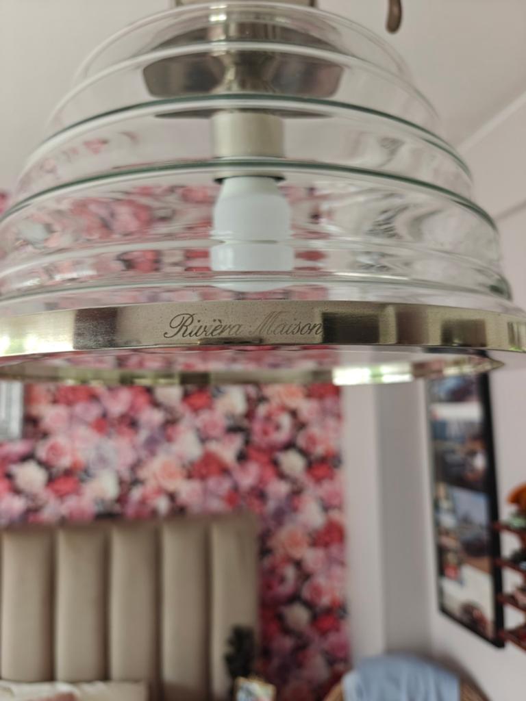 Riviera Maison glazen  hanglamp, Ophalen, Zo goed als nieuw, Rond, Minder dan 25 cm