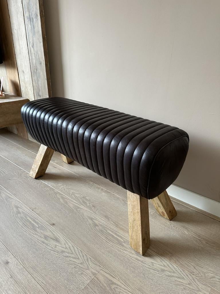 Toffe Leren bankje hocker turnbok - NIEUW in doos!, Ophalen, Nieuw, Hout