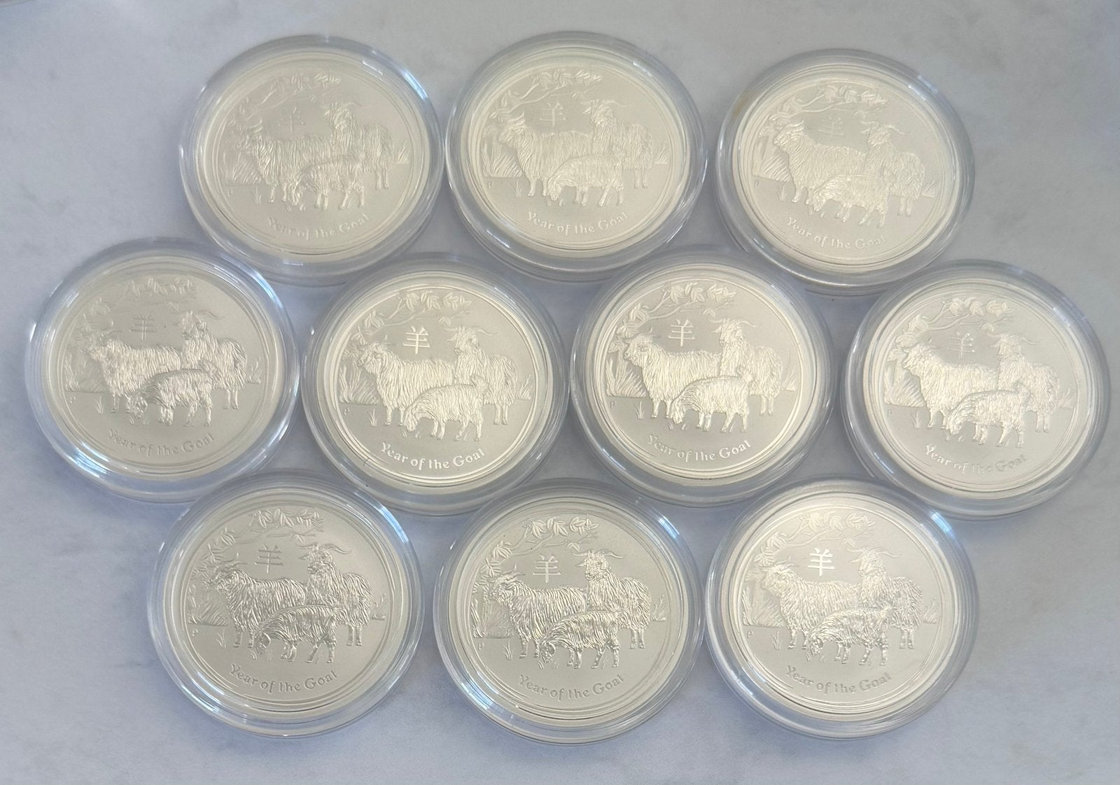 10x 0,5oz 2015 Lunar - Year of the Goat / 999 zilver, Ophalen of Verzenden, Setje, Zilver