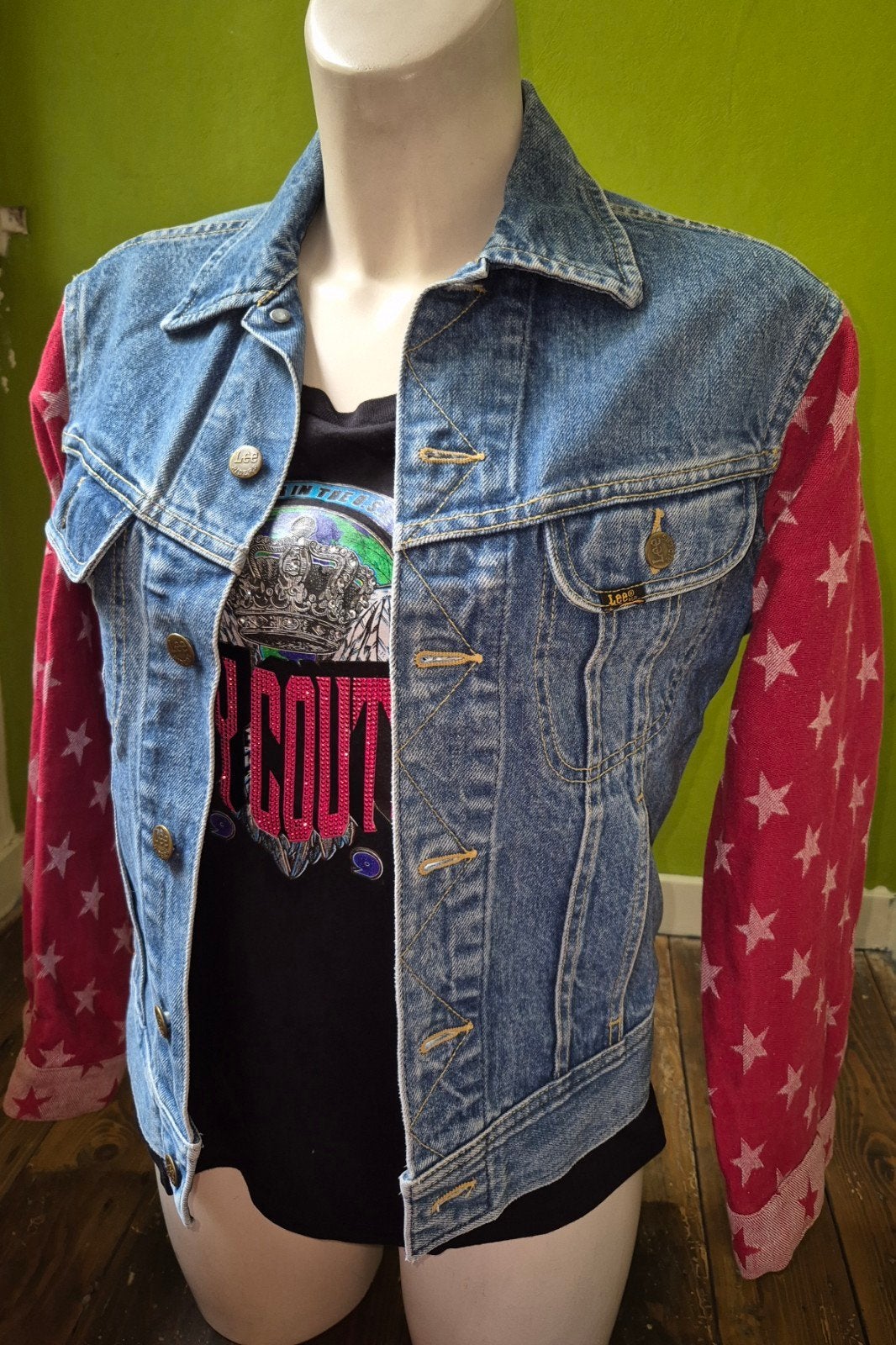 Vintage Lee Denim Jas met Sterrenmouwen, Blauw, Ophalen of Verzenden, Lee, Maat 36 (S)