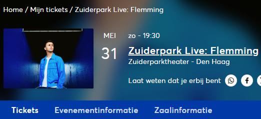 3x tickets concert Flemming 31 mei 19:30 Den Haag, Drie personen of meer, Mei