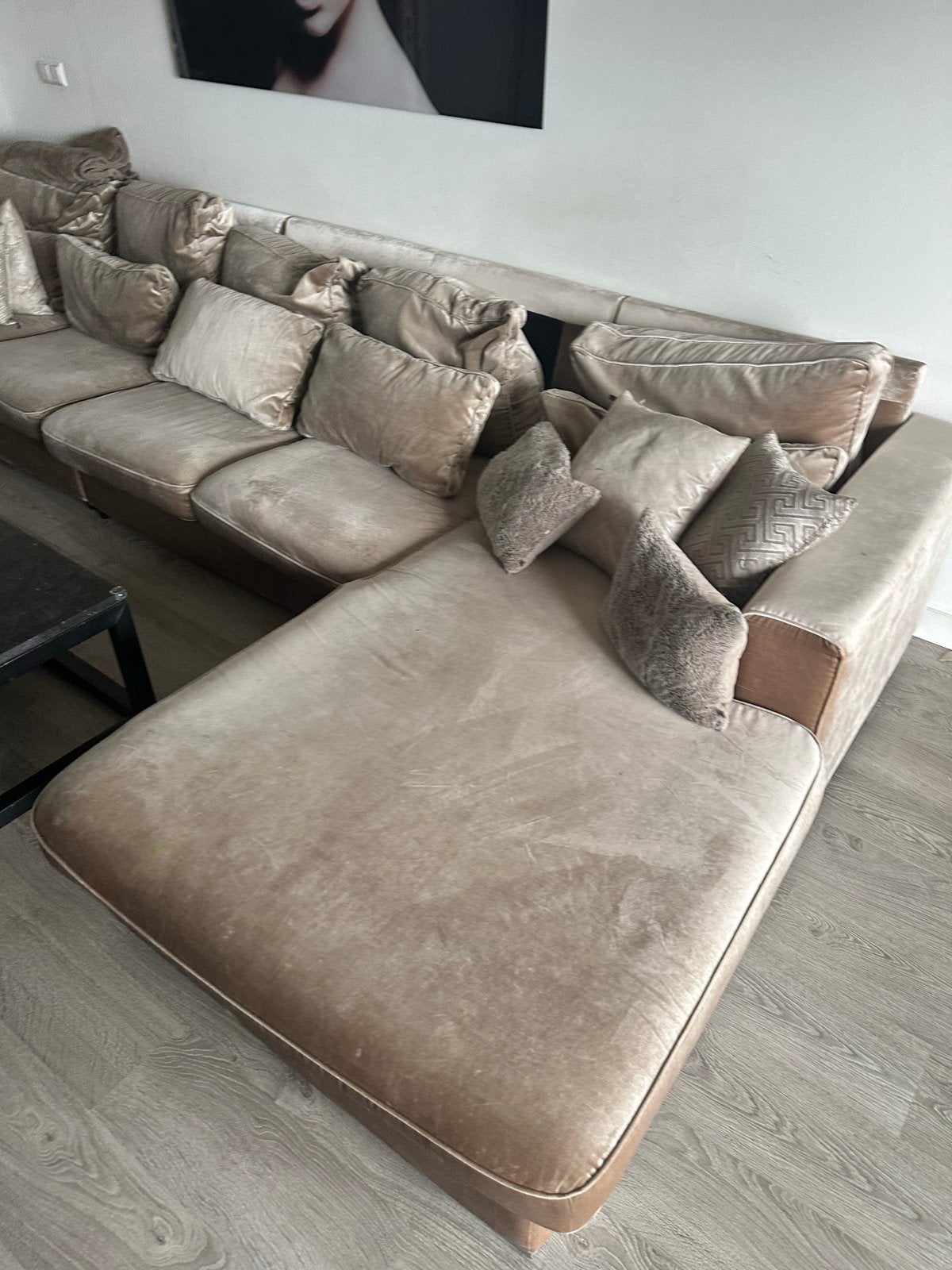 Grote dubbele lounge bankstel sofa, Huis en Inrichting, Banken | Bankstellen, Ophalen, Gebruikt, Hoekbank, 300 cm of meer