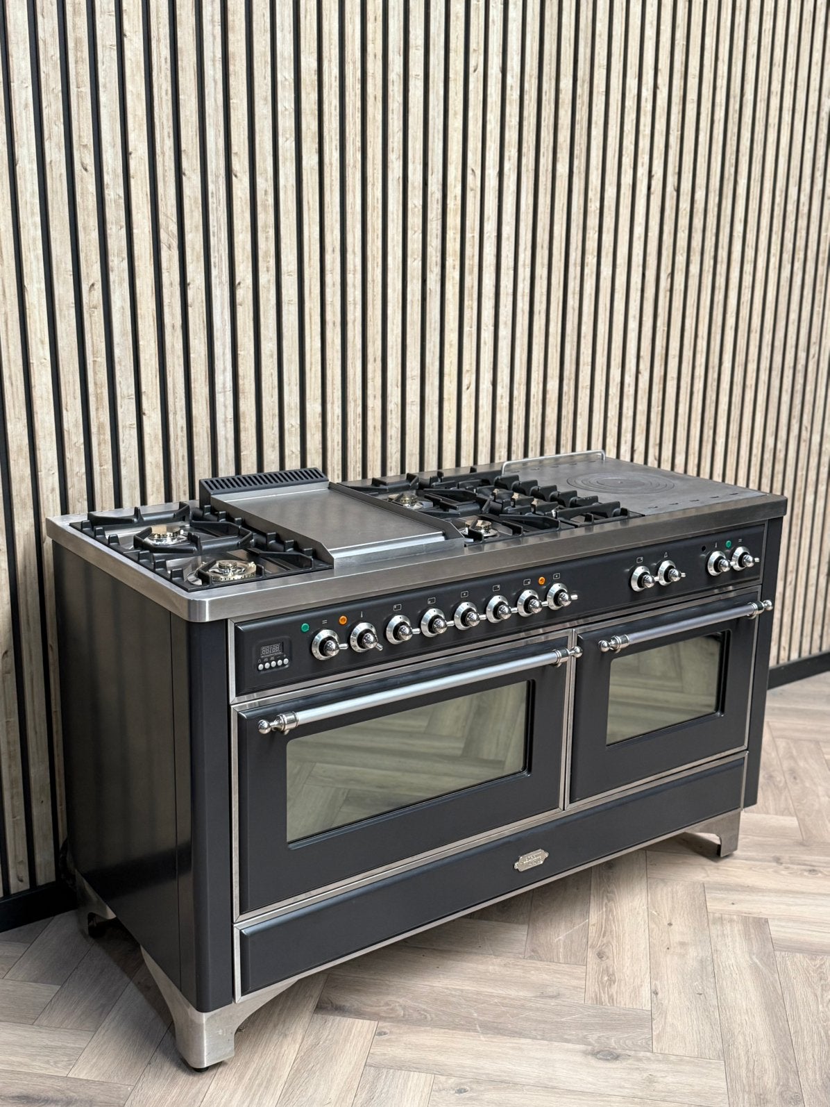 Boretti Antraciet Gas 150cm + Coup de Feu + Frytop, Witgoed en Apparatuur, Fornuizen, Warmhoudplaat, 60 cm of meer, Ophalen of Verzenden