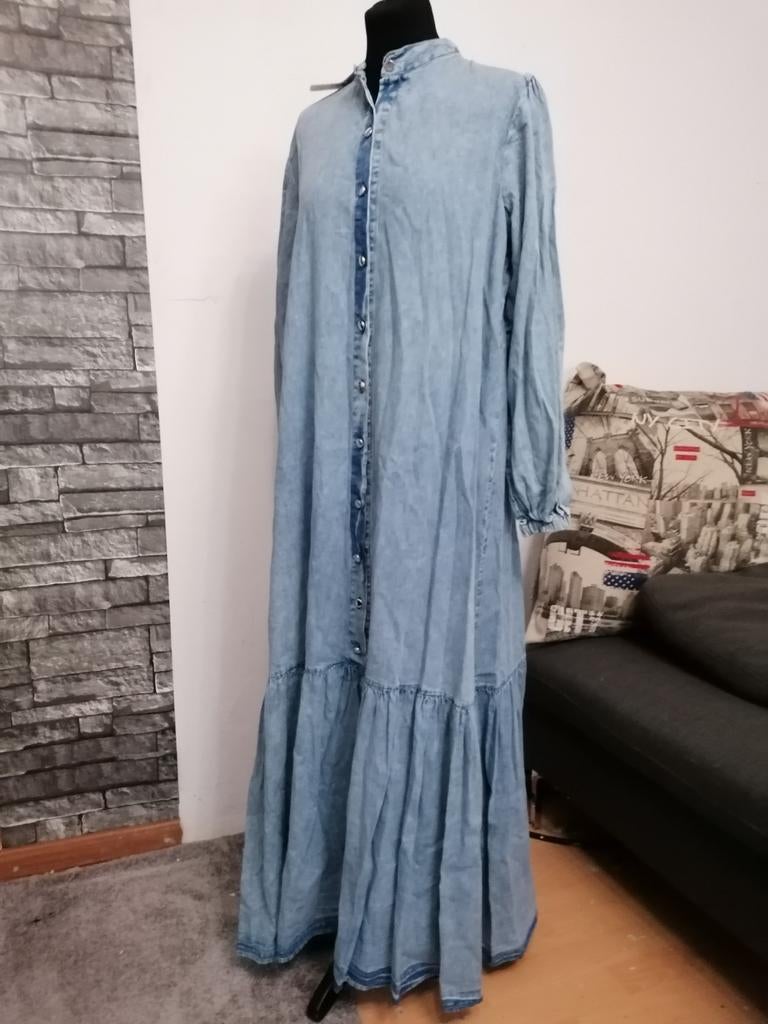 Lange jurk, kaftan, abaya, jalaba, maxi dress, scarf, sjaal, Blauw, Maat 46/48 (XL) of groter, Ophalen of Verzenden, Zo goed als nieuw
