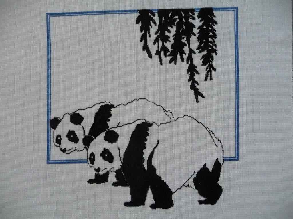 Borduurwerk "Panda,s", Ophalen of Verzenden, Gebruikt, Handborduren, Onderdeel of Toebehoren