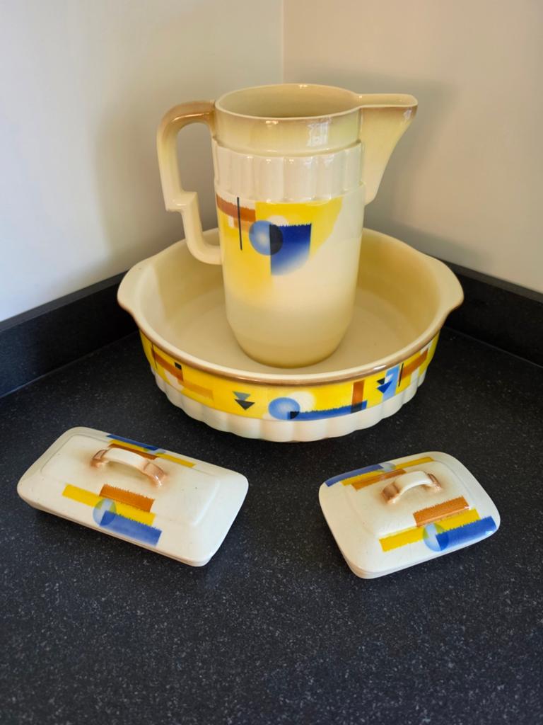 Lampetset 4 delig, waskom, waterkan, zeepbakje, kammenbak 2, Ophalen of Verzenden
