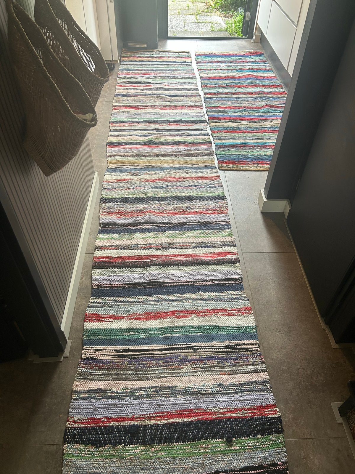 Handgeweven katoenen lopers - gerecycled - bohemian/landelij, Ophalen, Gebruikt, Beige, 200 cm of meer