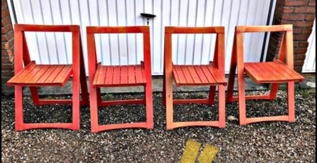 Set van 4 Vintage Design Klapstoelen 'Trieste' - Aldo Jacobe, Ophalen of Verzenden