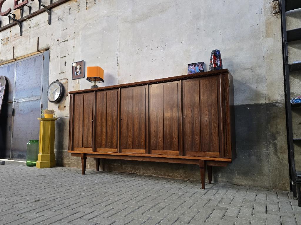 Mid Century Design Palissander Dressoir | Vintage Grote Kast, Gebruikt, Ophalen of Verzenden, 200 cm of meer, 25 tot 50 cm