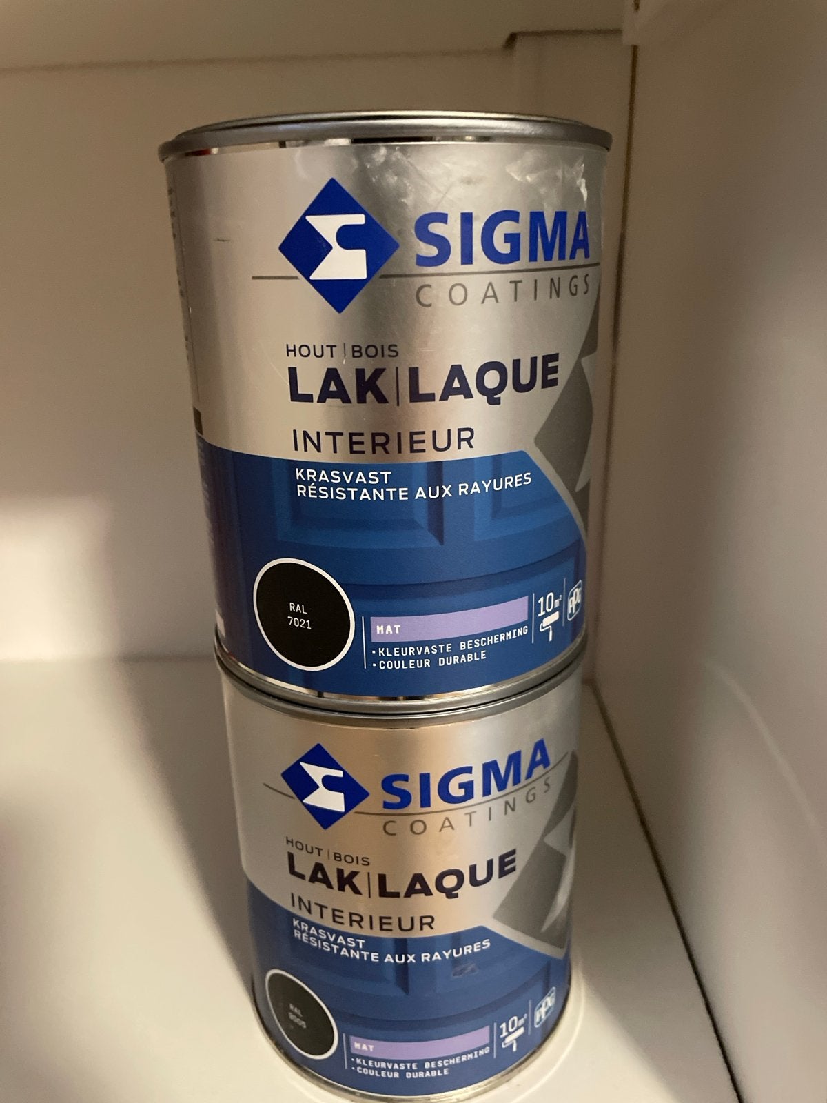 Sigma Coatings Lak Interieur RAL 7021 Mat (2x), Ophalen, Nieuw, Lak, Grijs