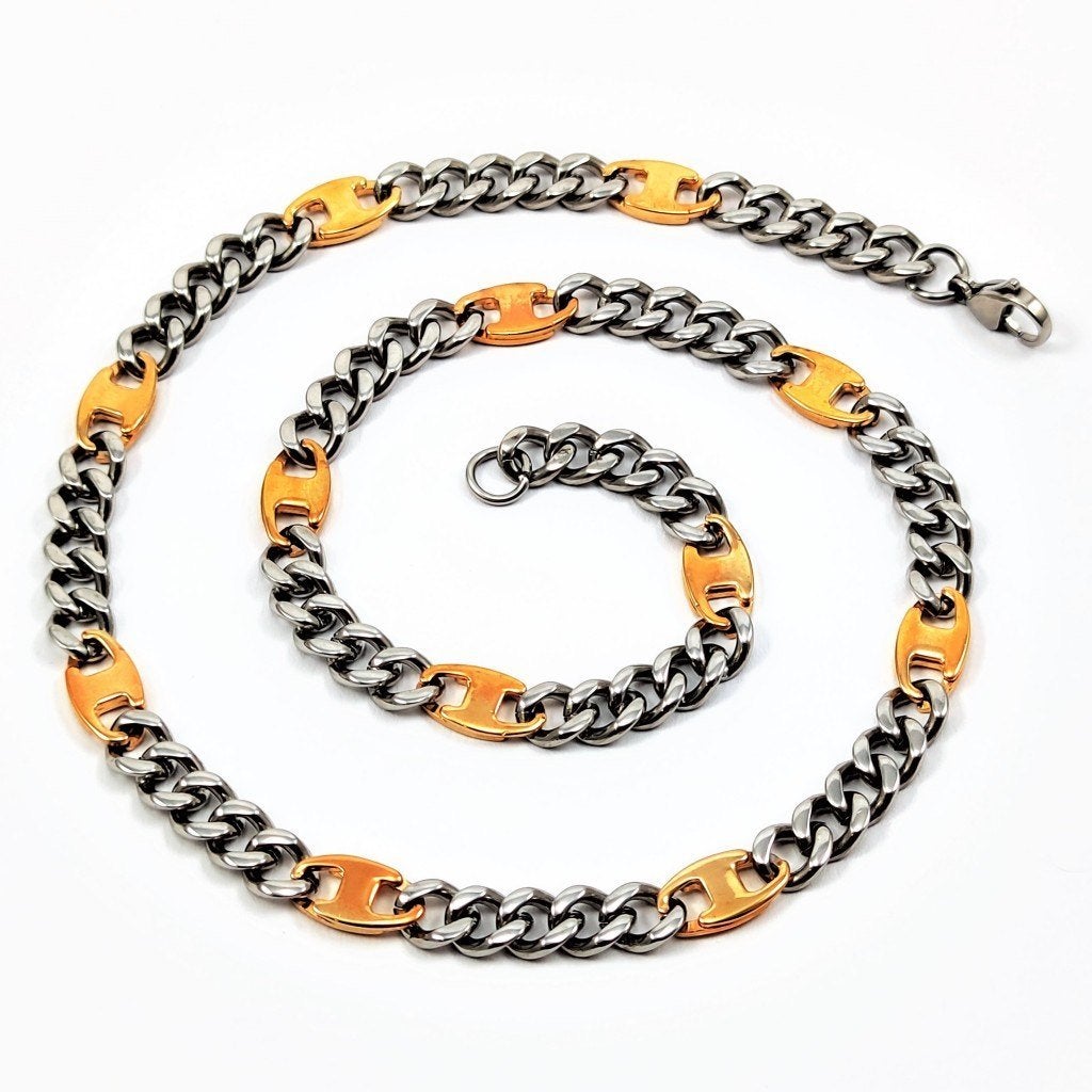 Zilver-Goudkleur Roestvrijstalen Gourmet Ketting RVS - Heren, Sieraden, Tassen en Uiterlijk, Kettingen, Overige materialen, Birgitta-Gracht 33, 6465 EL Kerkrade, Nederland