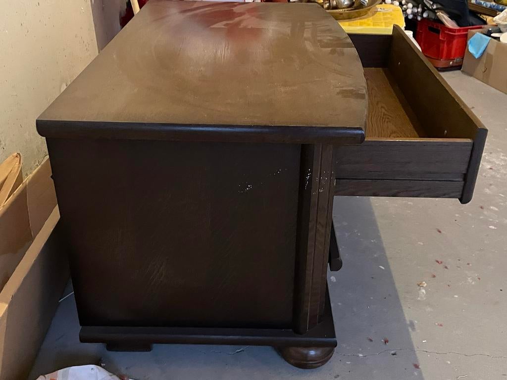 Donkerbruin houten tv-meubel met lade en planken, Ophalen, Gebruikt, 50 tot 100 cm, 50 tot 75 cm