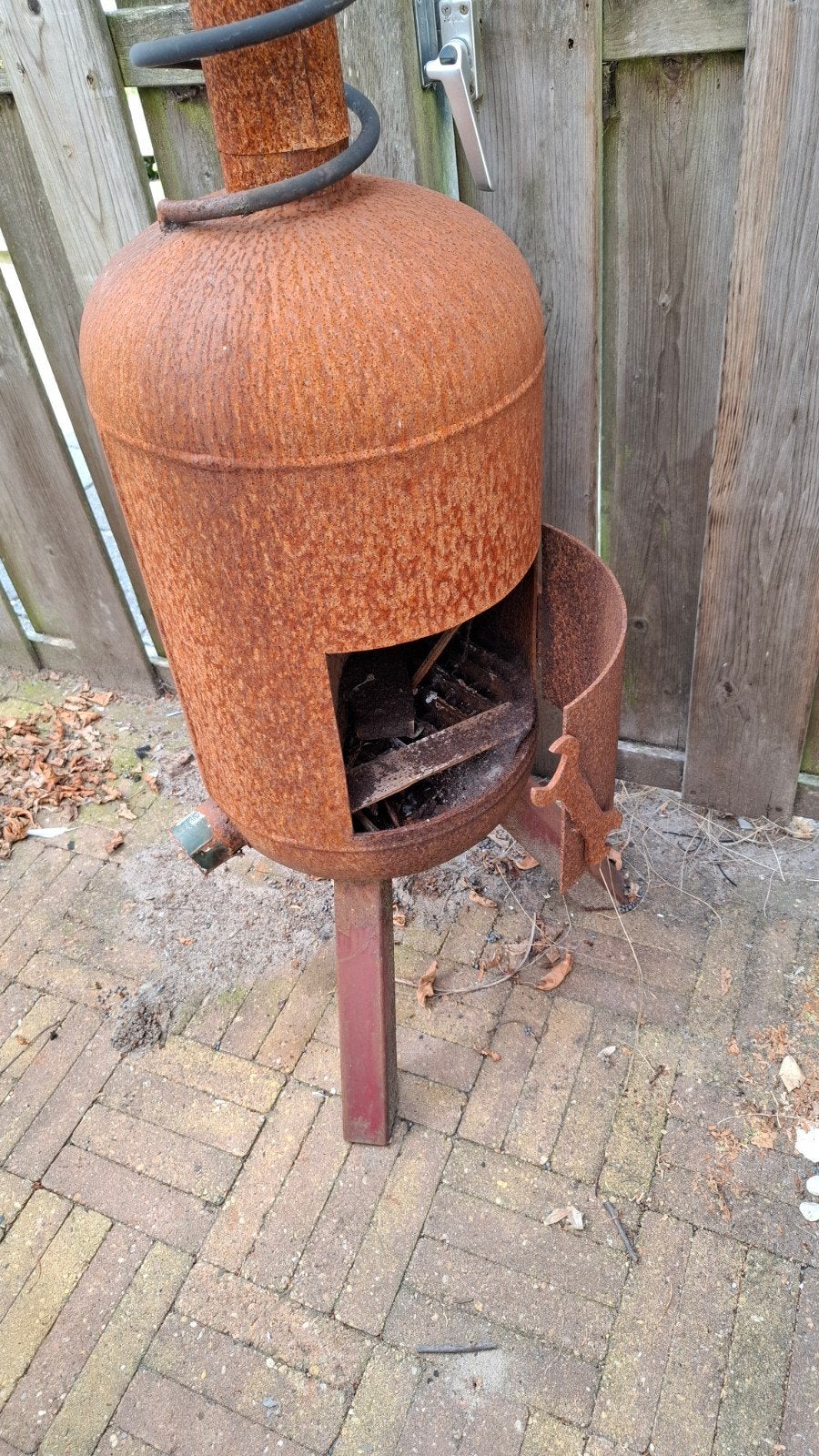 Unieke opengewerkte gastank terraskachel, Tuin en Terras, Ophalen, Gebruikt, Vuurton