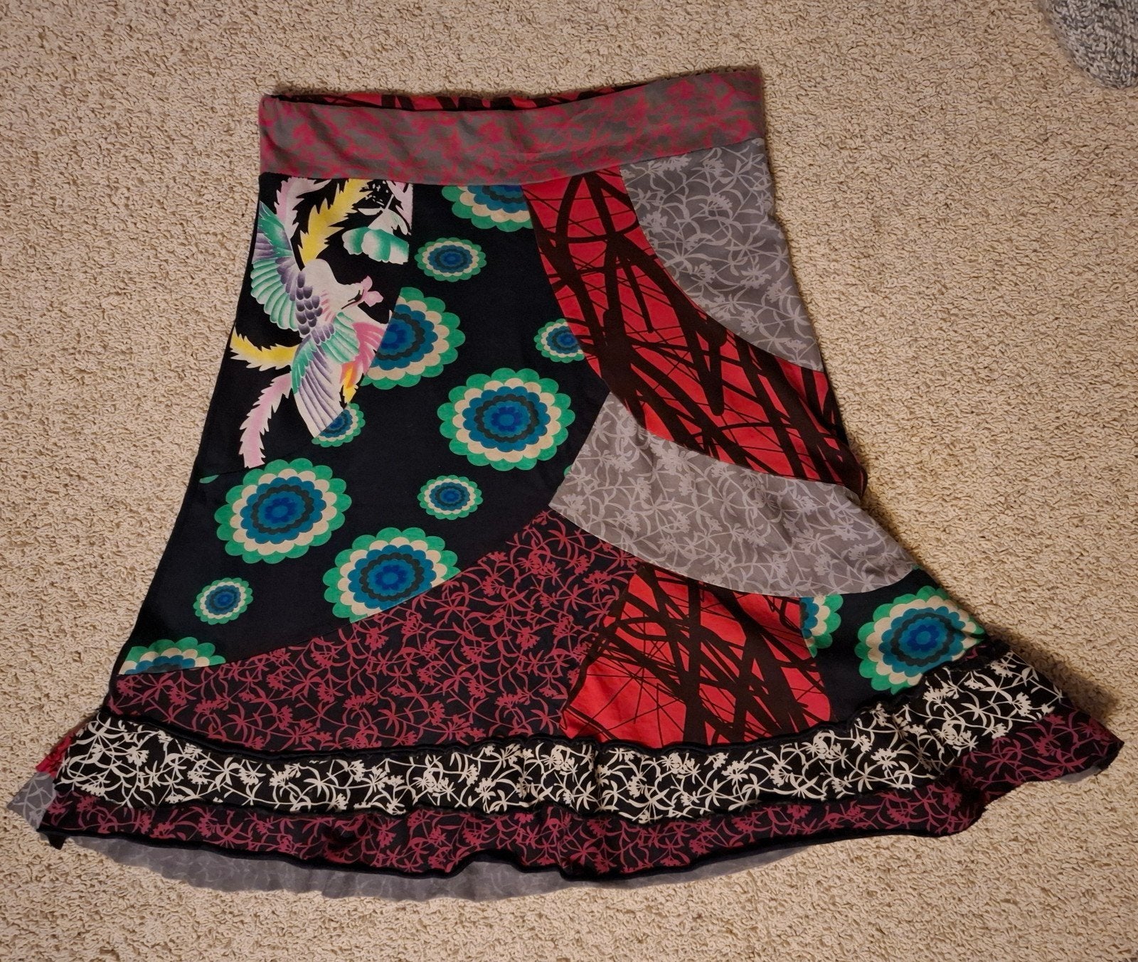 Desigual rokje zwart met tropische vogel XS/S/M, Zwart, Ophalen of Verzenden, Desigual, Maat 34 (XS) of kleiner
