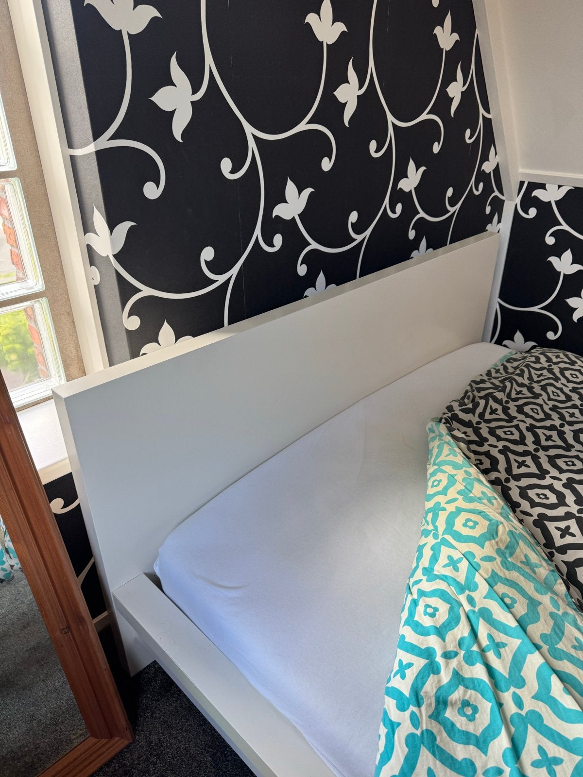Wit tweepersoonsbed (IKEA MALM) met hoofdbord - 140x200 cm, Ophalen, Overige materialen, Gebruikt, Wit