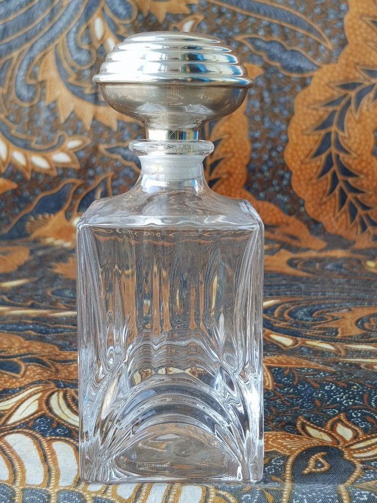 Mooie oude stopfles van kristal met dop van zilver 12,3 cm., Ophalen of Verzenden