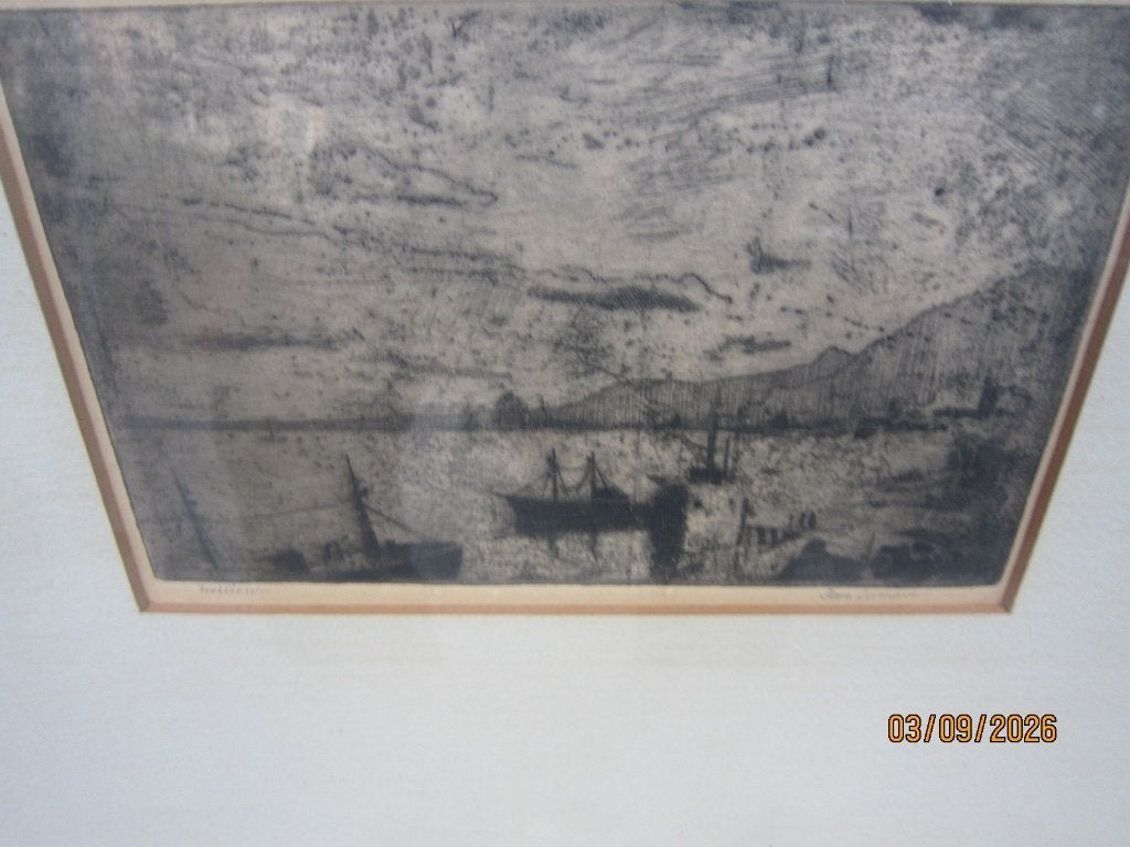 POPPE DAMAVE, Mooie gekl ets Haventje van Zweden, Ophalen, Impressionistisch, Overige technieken, Maritiem / water