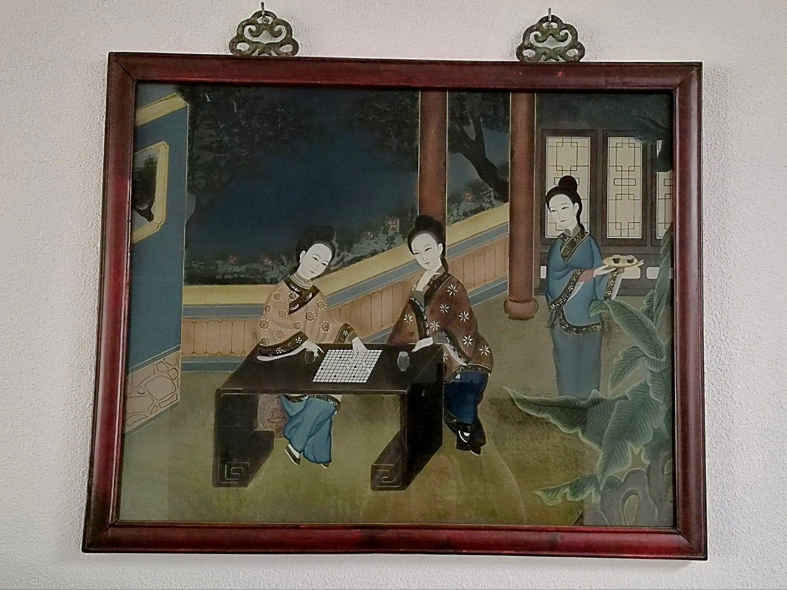 Twee Chinese schilderijen op glas: Keizer en Dames, Ophalen, Schilderij, Overige materialen, China