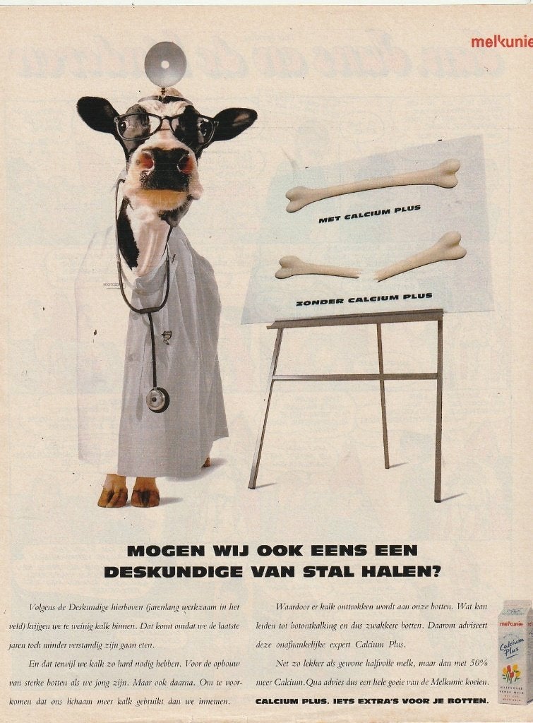 Retro reclame 1993 Melkunie zuivel melk koe is dokter, Verzamelen, Verzenden, Overige typen