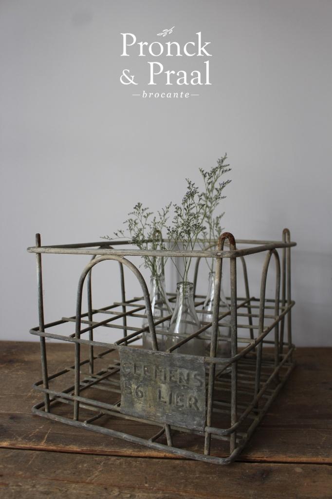Oude brocante zinken flessenkrat Clemens Lier Pronck & Praal, Ophalen of Verzenden