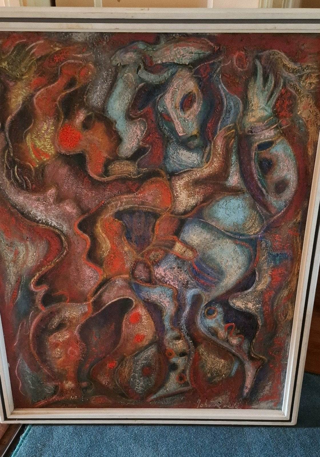 Groot schilderij Johan van Reede Rotterdam jaren '50 / '60, Ophalen of Verzenden