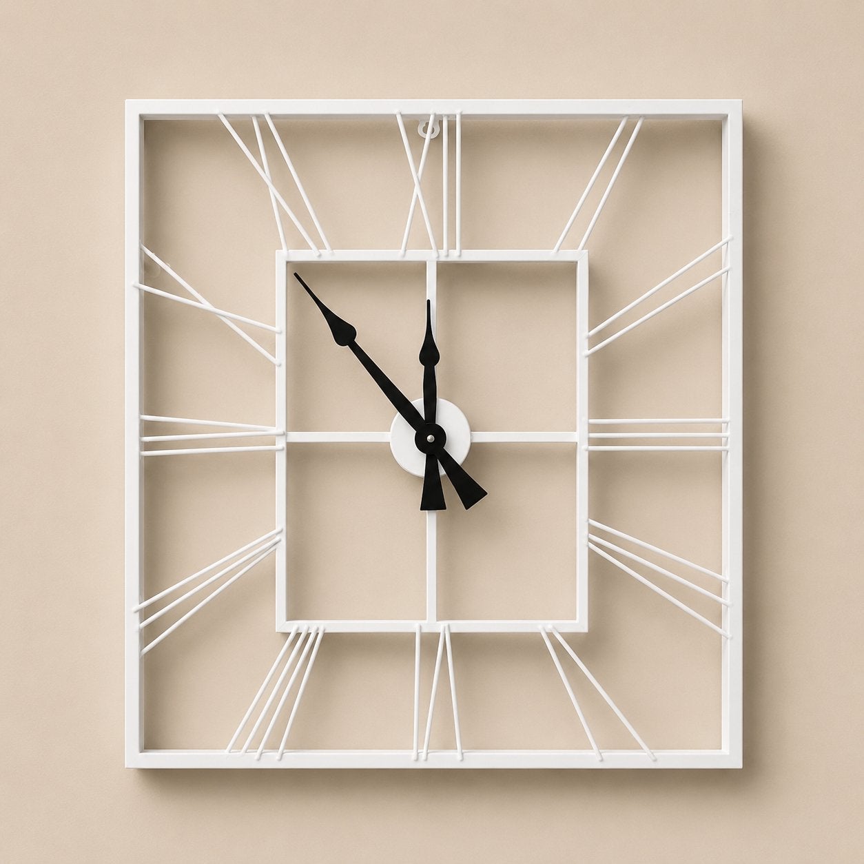 Grote Wandklok Wit 60cm - Vierkant Metaal Modern Industrieel, Wandklok, Wit, Analoog, Nieuw