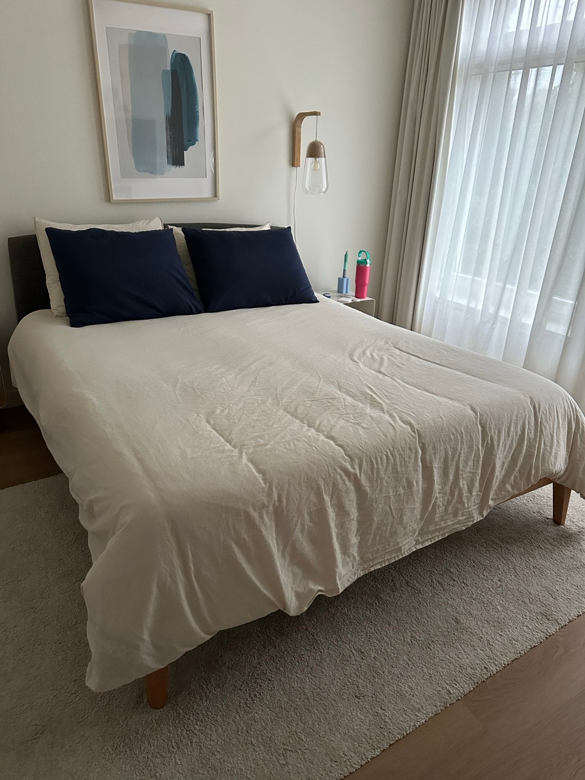 Tweepersoonsbed met houten frame en hoofdbord, Ophalen, Bruin, Tweepersoons, Zo goed als nieuw