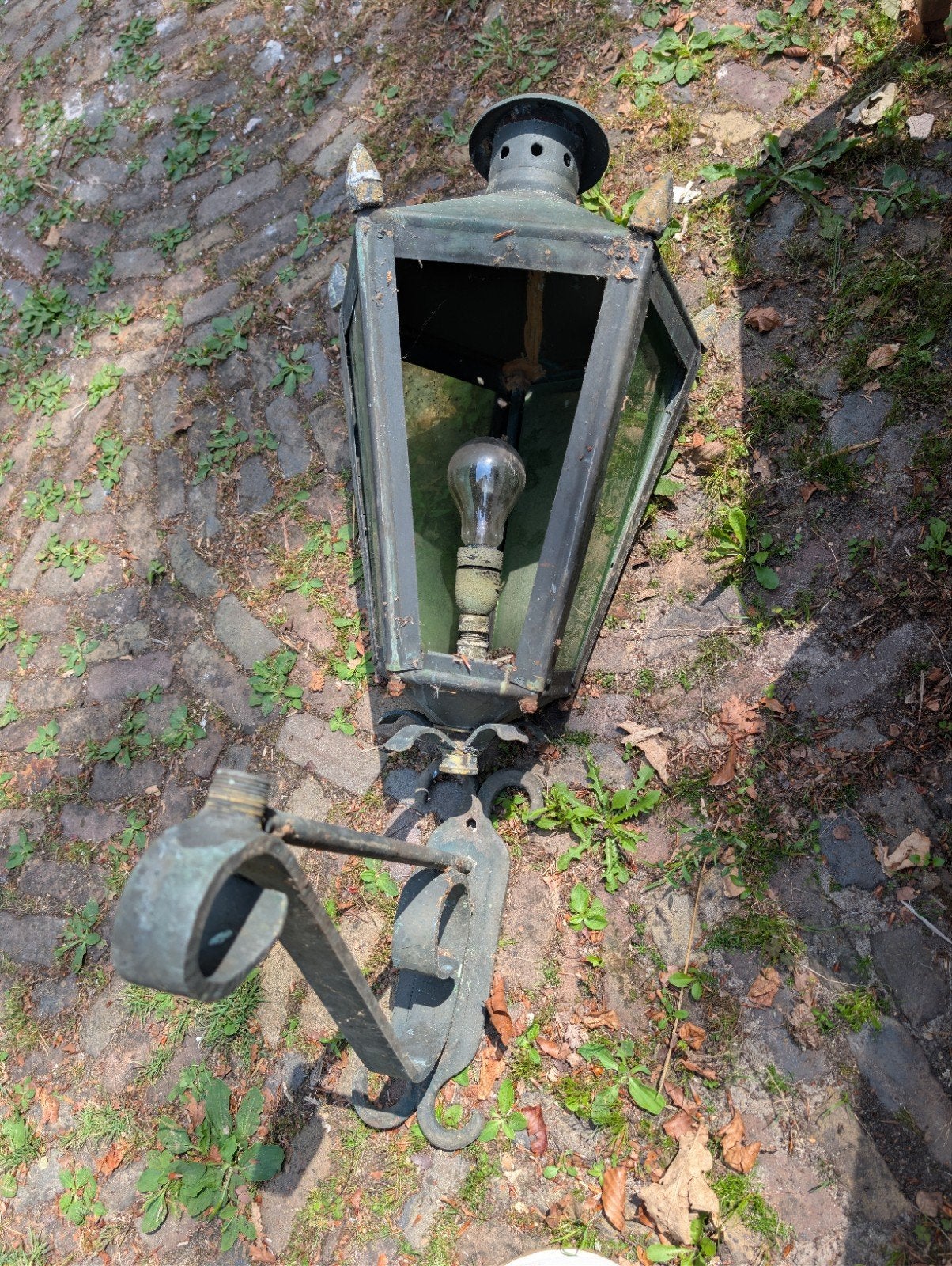 Antieke buitenlamp - koperen wandlantaarn, Antiek en Kunst, Ophalen