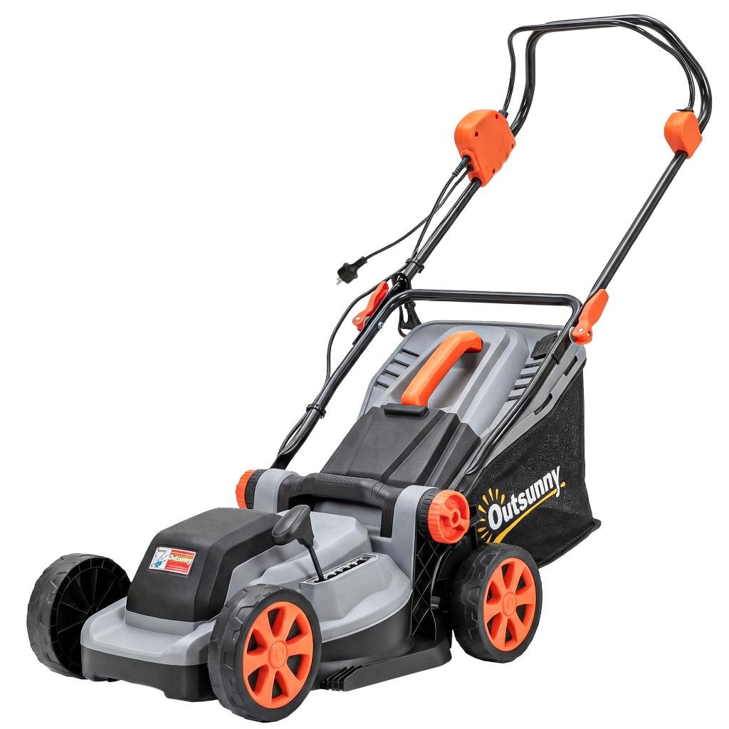 Outsunny Elektrische Grasmaaier 1200 W, 34 cm, 35L opvang, Tuin en Terras, Grasmaaiers, Elektrische grasmaaier, Elektrische starter