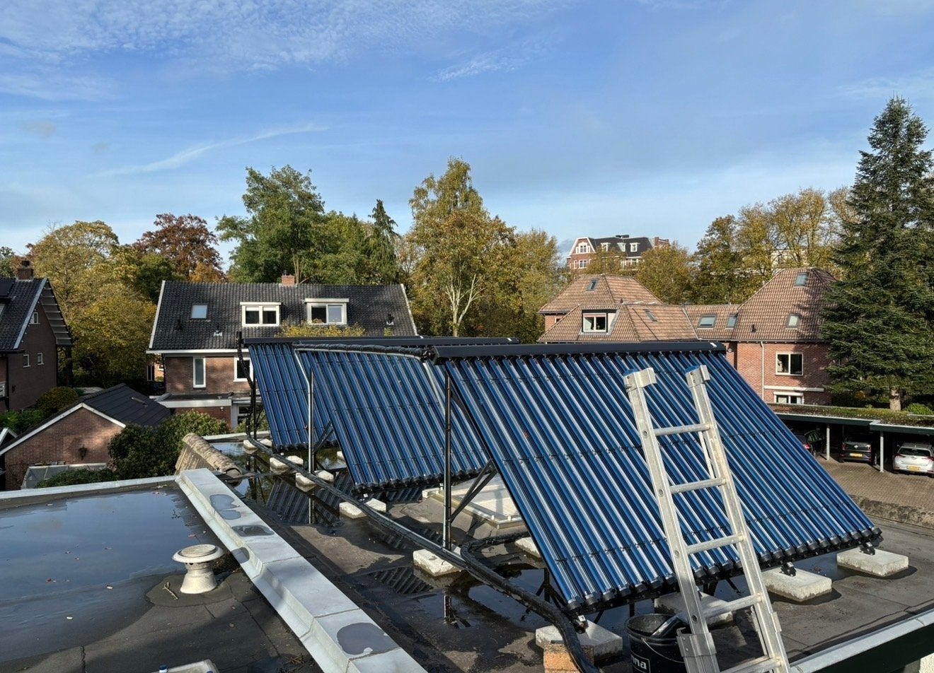 Zonnecollectoren installatie voor CV of zwembad verwarming., Ophalen, Gebruikt
