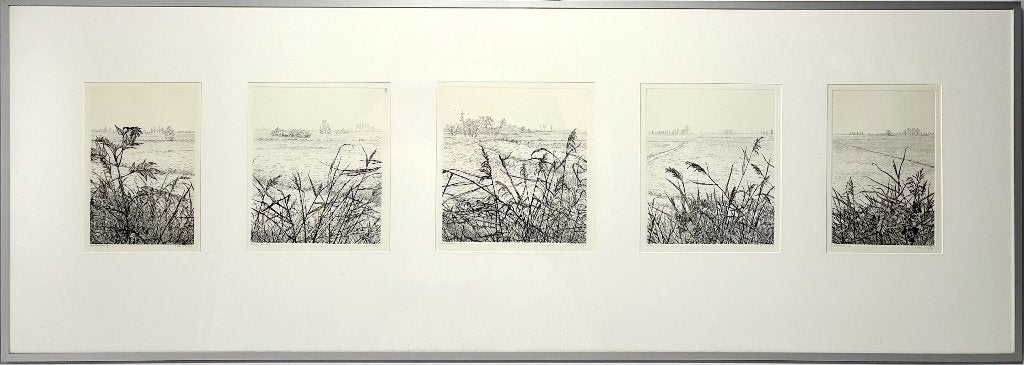 839. Etsen, Reinder Homan – polderlandschappen, 1988–1992, Antiek en Kunst, Ophalen of Verzenden, Landschap, Ets, 1950 - 1999