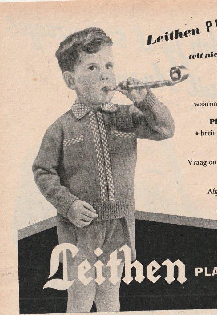 Retro reclame 1958 Leithen wol jongetje met toetertje, Verzenden, Overige typen