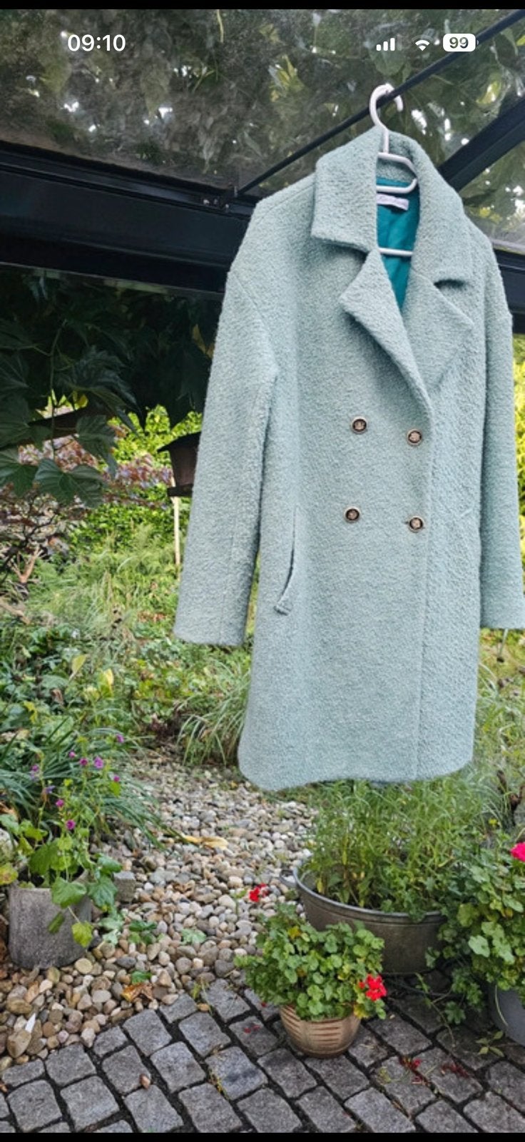 Teddy bouclé jas XL, Ophalen of Verzenden, Zo goed als nieuw, Maat 42/44 (L), Blauw