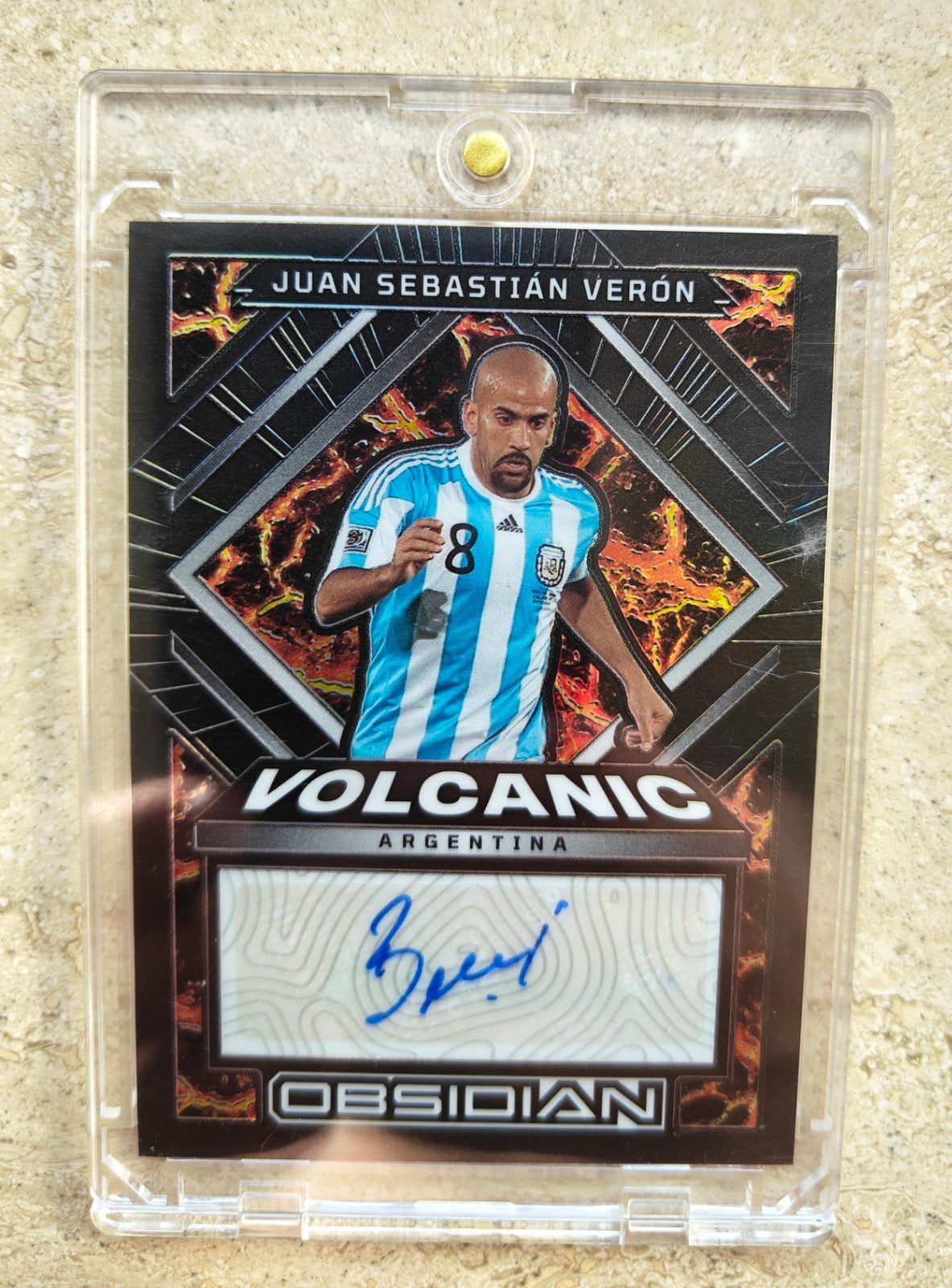 Juan Sebastián Verón gesigneerde kaart Panini Obsidian, Ophalen of Verzenden, Zo goed als nieuw, Buitenlandse clubs, Spelerskaart