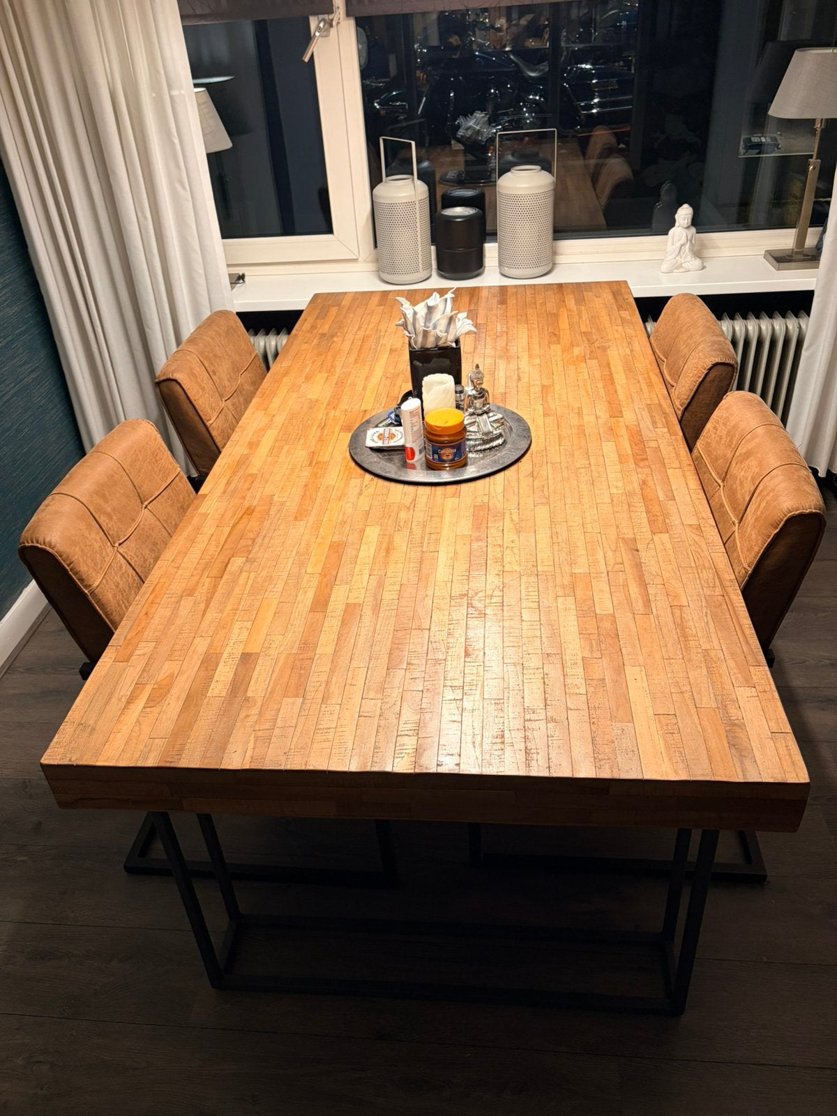Eetkamertafel 200x100 industrieel, Ophalen, Zo goed als nieuw, 4 tot 6 stoelen