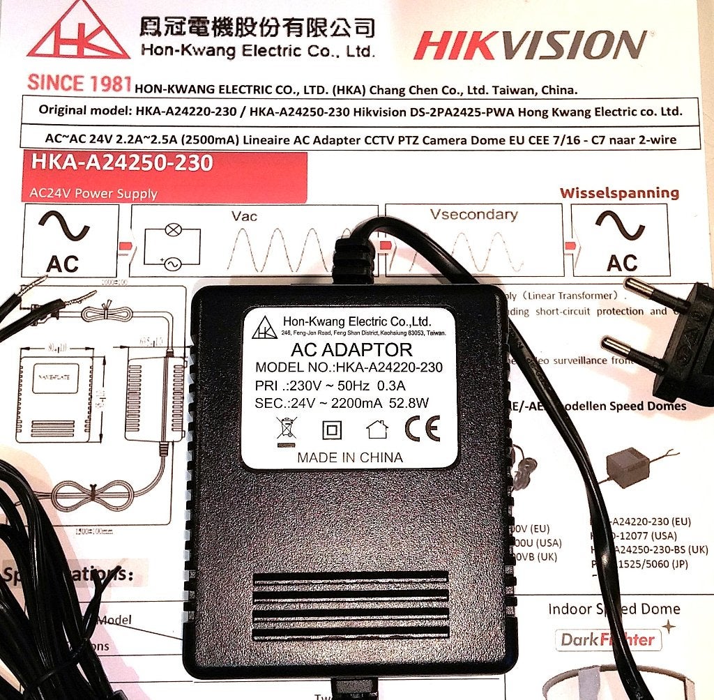 Hikvision HKA-A24220-230 24V 2.2A AC~AC Adapter Hon-Kwang, Ophalen of Verzenden, Zo goed als nieuw