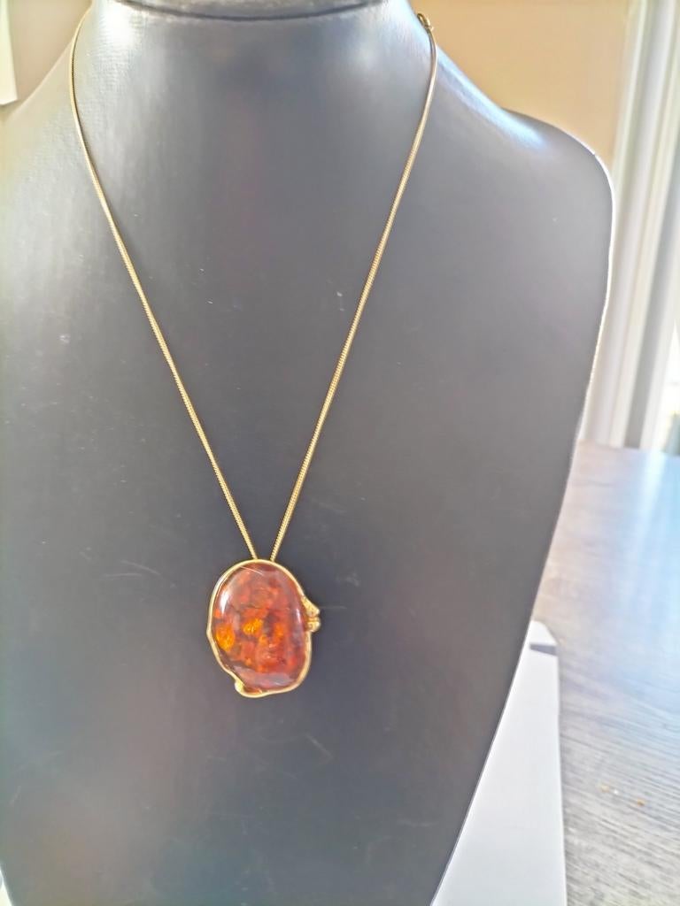 Prachtige Oude Amber barensteen hanger broche., Verzenden, Goud, Broche