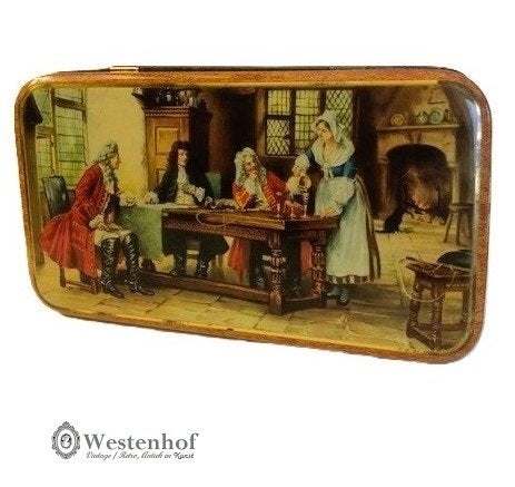 Oude blik - koekblik antiek schilderij klassiek barok mensen