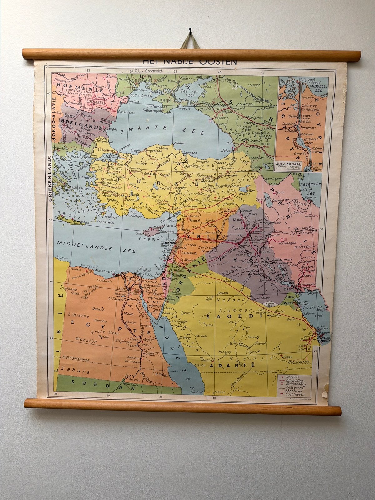 Vintage schoolkaart Het Nabije Oosten - 70x80 cm, Ophalen of Verzenden