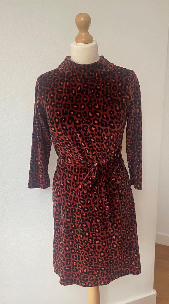 King Louie velvet leopard A line dress rio red terra S 36 38, Kleding | Dames, Bruin, Verzenden, Zo goed als nieuw, King Louie