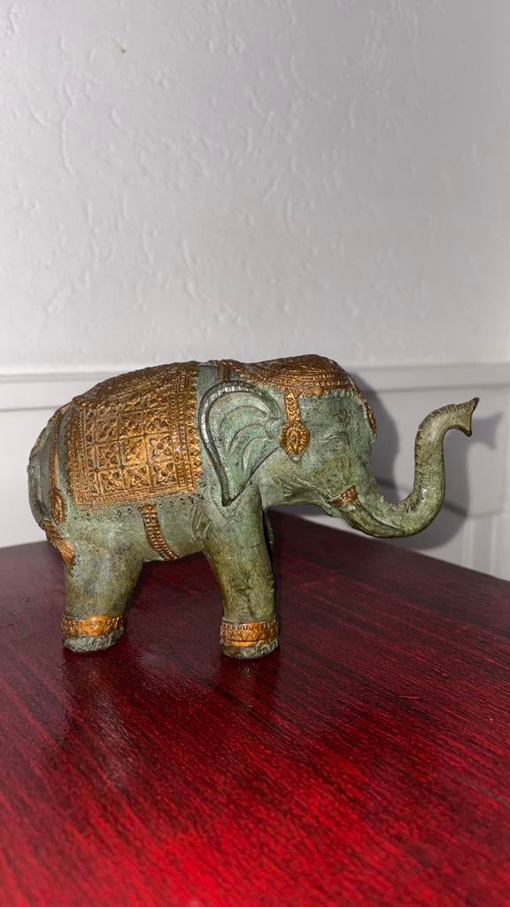 Groen en verguld brons Thais olifant beeld, zie info, Ophalen of Verzenden, Zo goed als nieuw