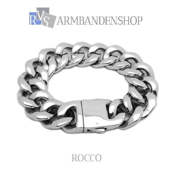 Rvs armband "Rocco" gepolijst staal heren RVS zilver, Ophalen of Verzenden, Nieuw, Zilver, Staal